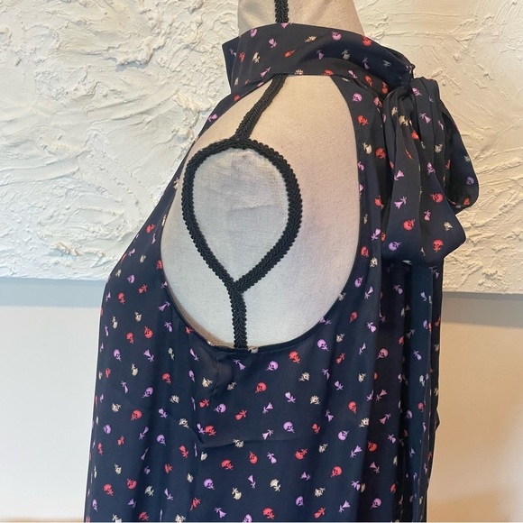 Ann Taylor Top Floral "Silky" Polyester Halter Bow Top Navy Blue NWT Sz M $74 - Picture 6 of 11